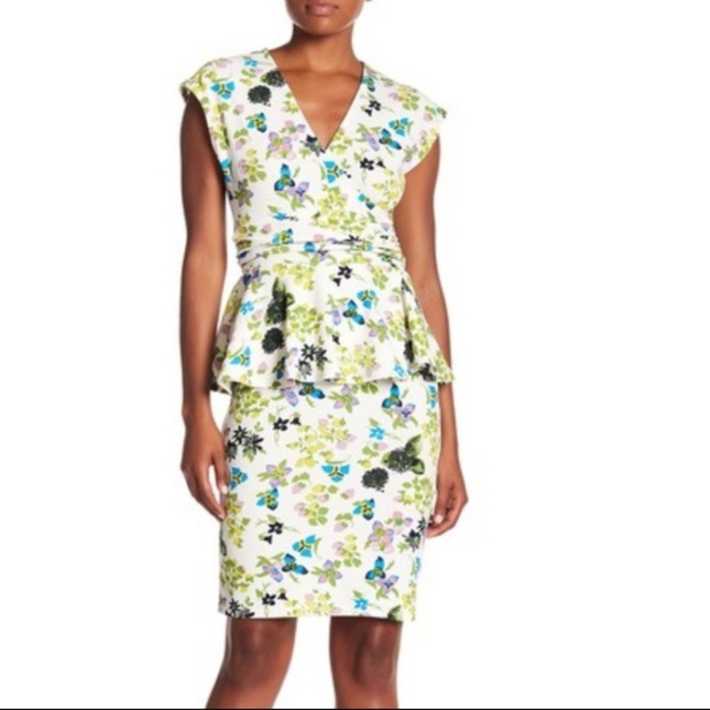 Leota botanica peplum floral print dress XL